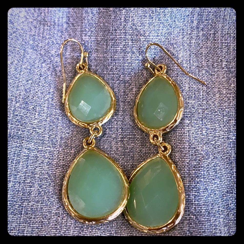 Sea glass and gold drop earrings